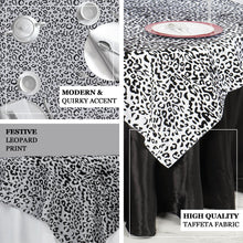 90"x90" | Black/White Taffeta Leopard Print Table Overlay | Jungle Theme Party Decoration