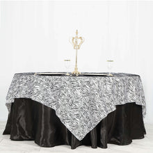 90"x90" | Black/White Taffeta Tiger Print Table Overlay | Jungle Theme Party Decoration