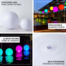 20 inch Floating Pool Light Up Ball, Inflatable Outdoor Garden Lights With Remote - 13 RGB Colors