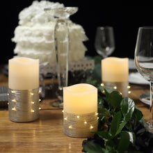 Set of 3 | Silver Flameless Candles With LED String Light | Battery Operated LED Pillar Candle Lights with Remote Timer - 4"|5"|6"