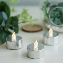 12 Pack - Metallic Flameless LED Candles - Battery Operated Tea Light Candles - Silver