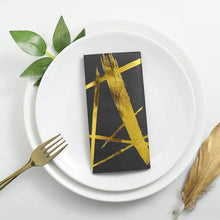 20 Pack - 3 Ply Metallic Gold Streaks Design Black Paper Dinner Napkins - Wedding Cocktail Napkins