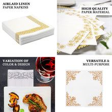 20 Pack Silver Foil Disposable White Airlaid Paper Dinner Napkins | Soft Linen-Feel Hand Towels - Fleur Vintage