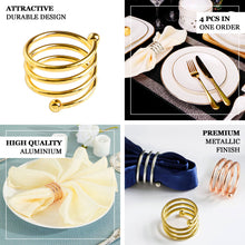 4 Pack Gold Plated Aluminium Spiral Napkin Rings