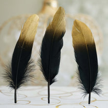 30 Pack - Metallic Gold Dipped Black Real Goose Feathers - Craft Feathers for Party Decoration