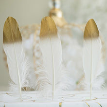 30 Pack - Metallic Gold Dipped White Real Goose Feathers - Craft Feathers for Party Decoration
