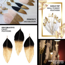 30 Pack - Metallic Gold Dipped Black Real Goose Feathers - Craft Feathers for Party Decoration