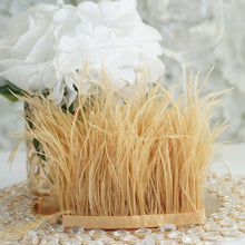 39" Gold Real Ostrich Feather Fringe Trims With Satin Ribbon Tape