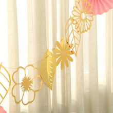 7 ft | Gold Foiled Paper Large Flowers & Leaves Hanging Garland