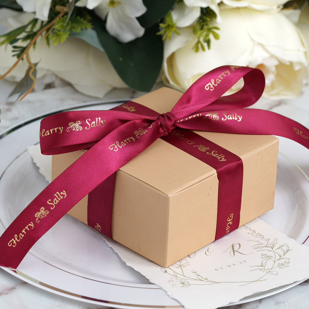 7mm custom printed satin ribbon wedding gift box 