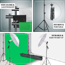 10Ft Background Support System, 600W 6500K White Umbrella Lighting Photo Video Studio Kit With Chromakey Background Muslins (Green Black White) - Free Carry Case