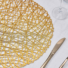 6 Pack | 15 inch Gold Round Woven Vinyl Placemats | Non Slip Dining Table Placemats