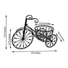 Black Tricycle Flower Plant Stand, Indoor Outdoor Decorative Metal Planter Basket - 13"H x 22"L