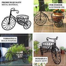 Black Tricycle Flower Plant Stand, Indoor Outdoor Decorative Metal Planter Basket