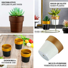 3 Pack | 3" White/Gold Rimmed Small Succulent & Cactus Nursery Planters, Flower Pot Craft, Wedding Party Favors