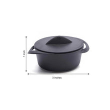 6 Pack 3oz Black Mini Plastic Cooking Pot Bowls, Disposable Dessert & Appetizer Bowls with Lid and Handles