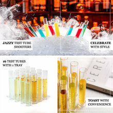 16 Pack 1oz Clear Test Tube Plastic Disposable Shot Glasses With Tray
