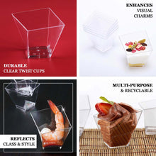 50 Pack Clear 2oz Modern Square Twist Plastic Dessert Cups, Disposable Taster Cups