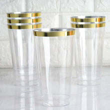 12 Pack 18oz Gold Rimmed Clear Cocktail Disposable Plastic Glasses