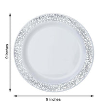 10 Pack - 9inch Ivory Plastic Disposable Dinner Plates Round with Silver Lace Design Rim