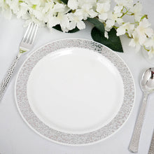 10 Pack - 9inch Ivory Plastic Disposable Dinner Plates Round with Silver Lace Design Rim