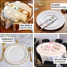 10 Pack - 10inch White Plastic Disposable Dinner Plates Round With Gold Rim