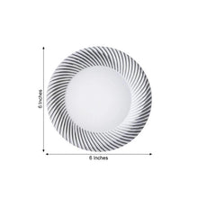 10 Pack - 6inch Swirl Rim White Plastic Disposable Salad Dessert Plates With Silver Rim