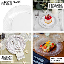 10 Pack - 9inch Silver Swirl Rim White Plastic Disposable Dinner Plates - Round