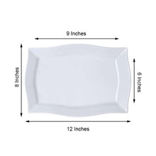 White Plastic Disposable Rectangular Serving Trays Plates - With Glossy Finish & Wave Trimmed Rim