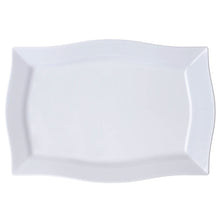 White Plastic Disposable Rectangular Serving Trays Plates - With Glossy Finish & Wave Trimmed Rim#whtbkgd