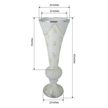 43" Large Pearls Embellished White Trumpet Vase With Mirror Mosaic Decoration