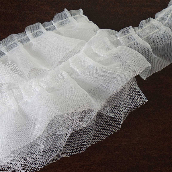 Ruffle Lace Trim With Tulle Fabric White 25 Yard Efavormart 6526