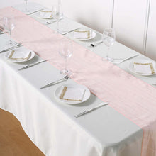 12inch x 108inch Accordion Crinkle Taffeta Table Runner, Elegant Linen Runner - Blush | Rose Gold