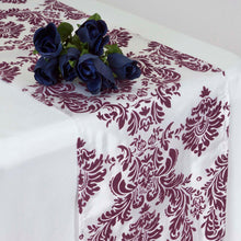 12"x108" Eggplant Taffeta Damask Flocking Table Runner