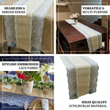 Designer Natural Rustic Burlap Jute Lace Runner