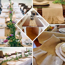 Natural Ruffled Burlap Rustic Table Runner | Jute Linen Tabletop Decor | 14Inchx108Inch