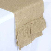 Natural Ruffled Burlap Rustic Table Runner | Jute Linen Tabletop Decor | 14"x108"