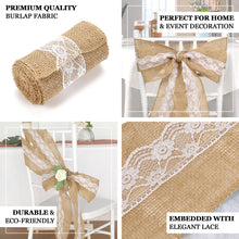 5x108inch| Natural Burlap Lace Chair Sash, Hessian Fabric Rustic Jute Chair Bow