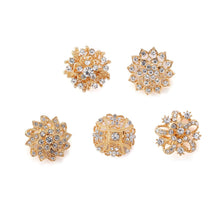 5 Pcs - Assorted Gold Plated Mandala Crystal Rhinestone Brooches - Floral Sash Pin Brooch Bouquet Decor