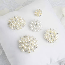 5 Pcs - Ivory - White Dual Color Pearl and Rhinestone Brooches - Floral Sash Pin Brooch Bouquet Decor
