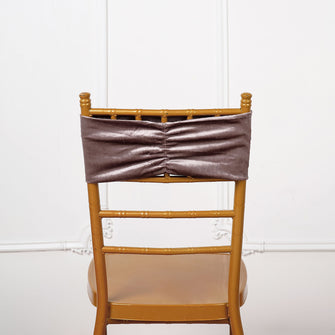 5 Pack Mauve Velvet Ruffle Stretch Chair Sashes, Decorative Velvet Chair Bands