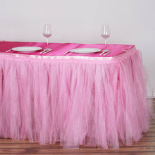 14 FT Two Layered Pleated Tulle Tutu Table Skirt With Satin Edge - Pink