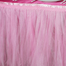 14 FT Two Layered Pleated Tulle Tutu Table Skirt With Satin Edge - Pink#whtbkgd