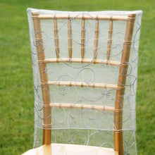 Silver Satin Embroidery Chair Slipcover With Shimmering Organza[overlay]Fits over Chivari Style Chairs#whtbkgd