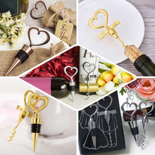 Silver Metal Heart Wine Bottle Opener and Stopper Wedding Favor Set With Velvet Gift Box