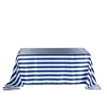 90"x132" | Stripe Satin Rectangle Tablecloth | Navy Blue & White | Seamless