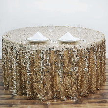 120 inches Big Payette Champagne Sequin Round Tablecloth Premium Collection