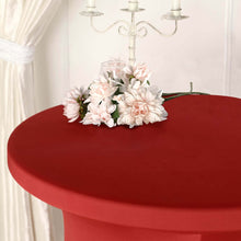 Red Round Spandex Cocktail Table Cover With Natural Wavy Drapes