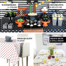 54" x 108" 10 Mil Thick Perky Polka Dots Waterproof Tablecloth PVC Rectangle Disposable Tablecloth - White/Black