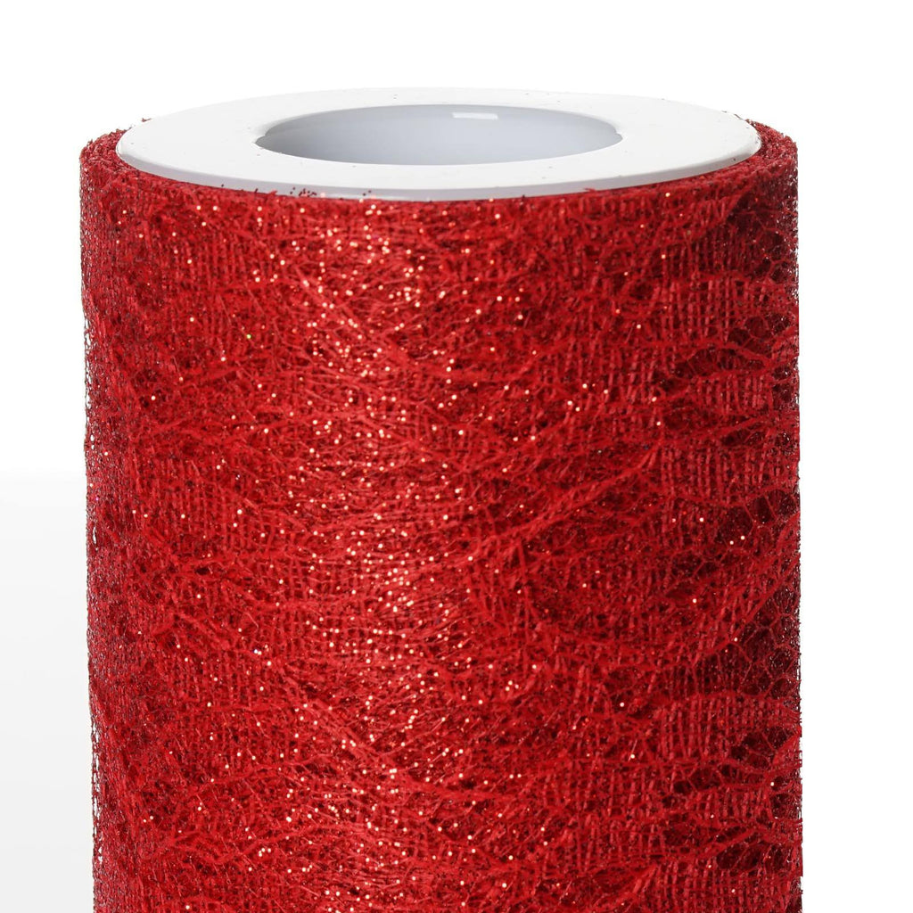 Floral Shimmer Lace Glitter Tulle Fabric Roll-Red- 6X10 YARDS | eFavorMart